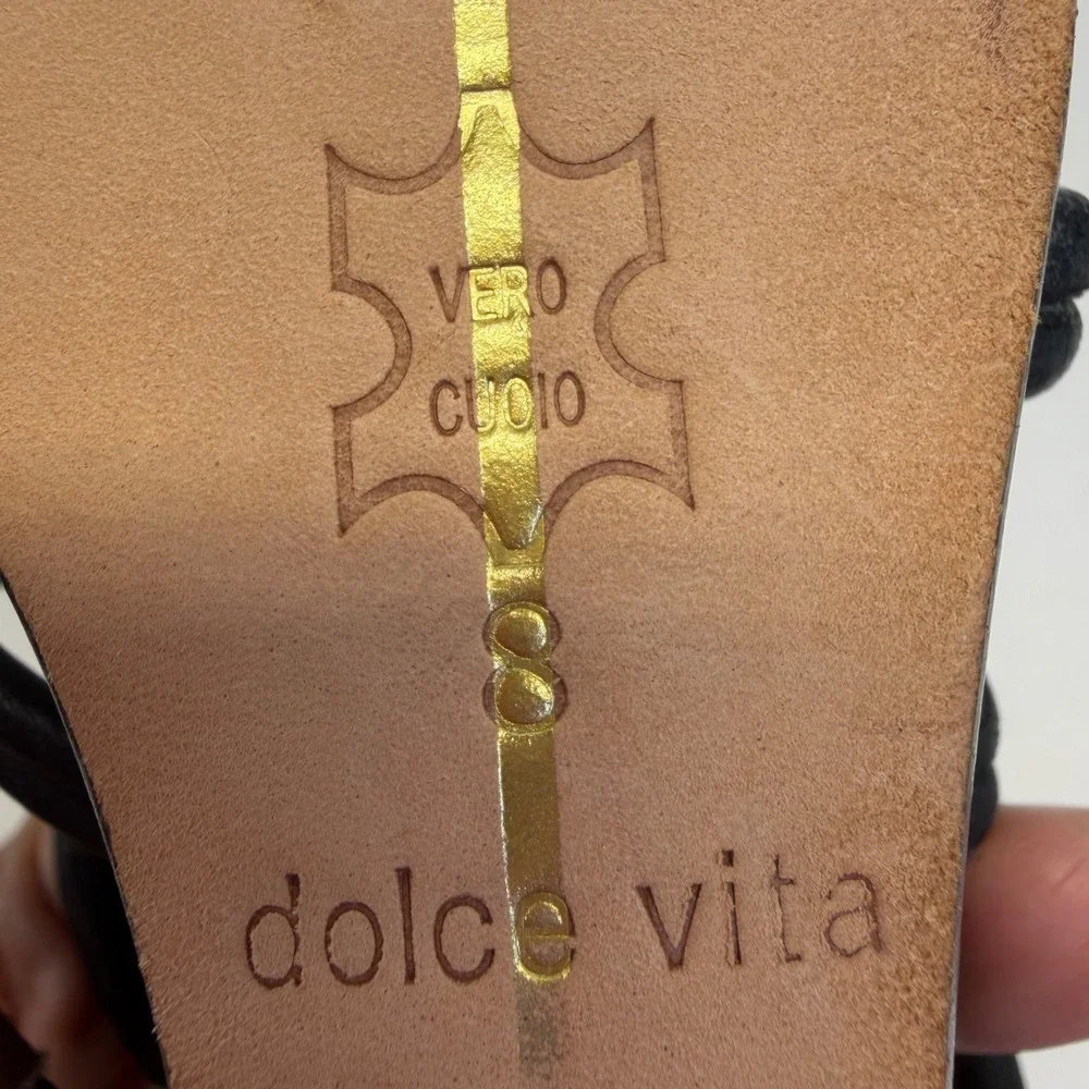 Dolce Vita Wedge Sandals Womens 8 Black Brown Strappy Gladiator Boho Chic